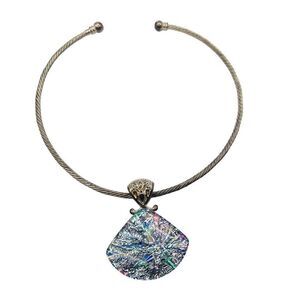 Vintage Dichroic Glass Slide Pendant Sterling Silver Choker Necklace